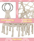 Close-up of Boho Macrame Hammock Chair Swing With Overstuffed Cushion For Indoor And Outdoor Cozy Vibes Beige Solid Steel Frame