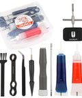 8 In 1 Fishing Reel Repair Kit With Bearing Puller Magnetic Screwdriver Wrench Tweezers Cleaning Brush Bearing Removal Pin Punch And Complete Reel Care Set For Spinning And Baitcasting Reels DIY Reel Maintenance At Home Or On The Water, showing tools and case