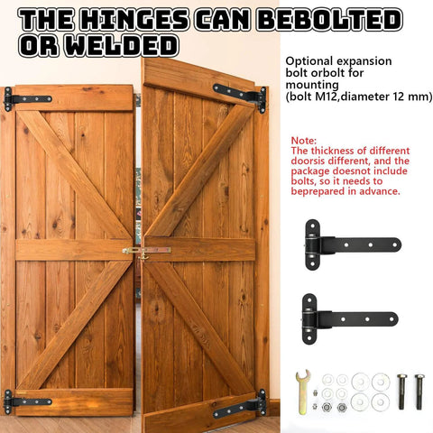 2 Pack Heavy Duty Gate Hinges 180 Degree Swing With Ball Bearings Built From Carbon Steel on wooden barn doors