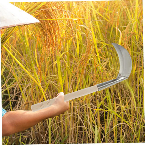 Person using ergonomic wooden handle replacement for gardening tools comfortable grip for weeding and harvesting hand sickle