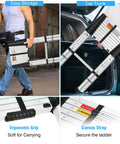 10.5 Ft Aluminum Telescoping Ladder With One Button Retraction Collapsible Extension For Home RV Attic And Loft Supports Up To 330 Lbs With Non Slip Cushions Lightweight And Easy To Carry, folded for easy storage and car trunk transport