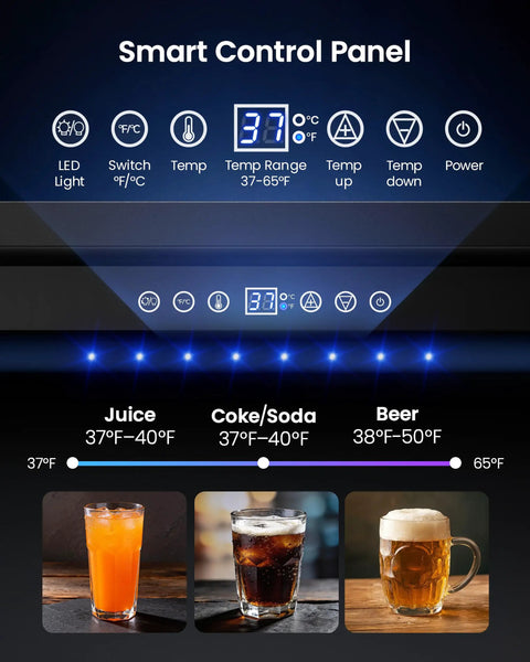 Smart control panel of 180 Can Beverage Refrigerator With Under Counter Design 24 Inch Outdoor Fridge In Black Stainless Steel