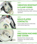 Close-up of 12V Fuel Pump Replacement for FD501D showing vibration-resistant U-clamp, gold-plated contacts, and precision-machined end cover.