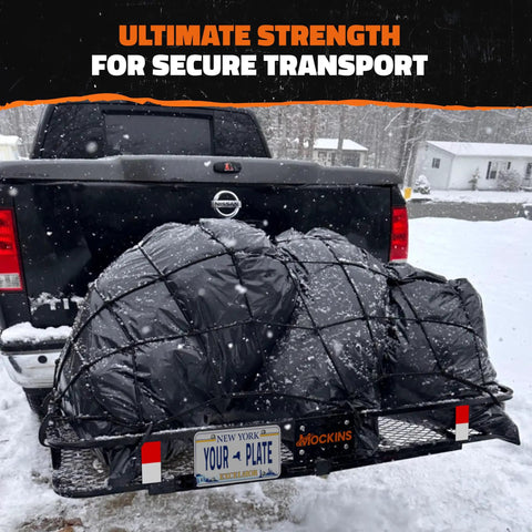 Heavy Duty Hitch Mount Cargo Carrier 60x24x6 Inches 2 Inch Receiver Folding Rack 500 Lbs Capacity All Weather Steel gear mounted on truck