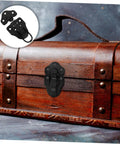 8 Piece Metal Buckle Kit With Duckbilled Toggle Latch on antique wooden box for luggage and handbags