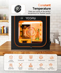 Front view of Dual Resin 3D Printer Enclosure with Vent Kit and LED Light, showcasing temperature display and safety features.