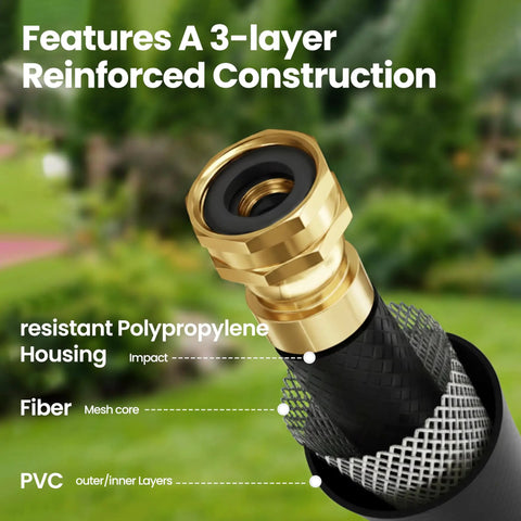 Close-up of Retractable Garden Hose Reel With Wall Mount Heavy Duty 50 Ft Hose showing 3-layer reinforced construction.