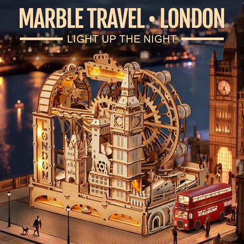 3D Wooden Puzzle For Adults Marble Run London Adventure 431 Piece Set Lets A Marble Cruise Past Big Ben Tower Bridge And The London Eye lit desk model