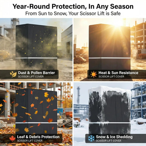 Heavy Duty Scissor Lift Cover 75 X 34 X 87 Inch Tough As Nails Aerial Guard protects against dust, sun, debris, and snow.