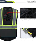 Heavy Duty Class Two Hi Vis Safety Vest Zip Front Five Pocket Tool Storage Unisex Workwear Ansi Isea Compliant Job Site Ready Reflective Gear Built Tough Black Three X Large Crew Approved mesh back with reflective stripes and large utility pocket