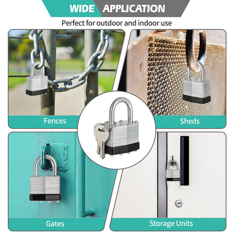 Beefy Keyed Alike Nickel Plated Padlocks Set of 12 on fences, sheds, gates, and storage units, 1 inch shackle