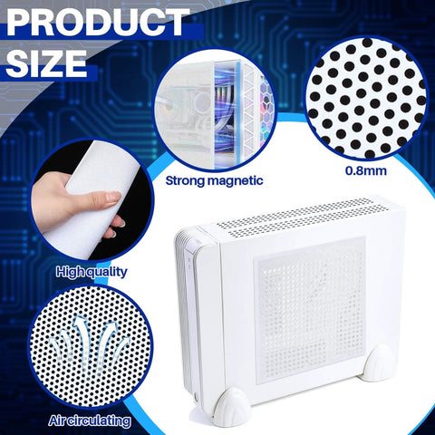 DIY PC Case Dust Filter Kit 39.37 x 11.81 Inches with 0.5 mm high airflow holes, shown with strong magnetic feature and air circulation