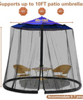 7.5 To 10 Ft Patio Mosquito Netting For Outdoor Umbrellas And Garden Spaces, Easy Install With Adjustable Elastic Cord And Zip Closure, covering chairs and table