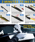 Installation guide for Hella Tough Silicone Windshield Wiper Blades Two Pack showing step-by-step setup on J hook mounts.