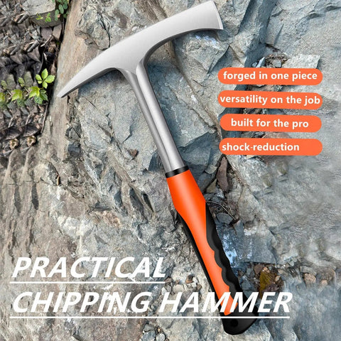 28oz Pro Grade Welding And Chipping Hammer with dual head and shock reducing handle on rocky background