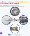 200 Piece Stainless Steel Set Screw Kit With Hex Allen Head Grub Screws For Door Handles Bathroom Fixtures And Lighting Pro Grade 304 Stainless Rust Resistant M3 M4 M5 M6 M8 shown with various applications.