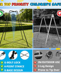 Heavy-Duty X Shaped Sensory Swing Stand For Kids with X-base design in outdoor setting, highlighting safety features.