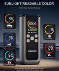 Dual Cylinder Tire Inflator With Auto Shut Off, 4X Faster Portable Air Compressor featuring upgraded color LED screen with modes displayed.