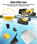 ProGrade 700W Airless Paint Sprayer And Hvlp Spray Gun with cleaning tools shown in water, showcasing maintenance parts and tank.