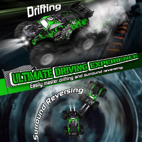 All Terrain Remote Control Off Road Truck For Kids 1 To 20 Scale, Dual Motors, 10 Km Per Hour, 2.4Ghz, LED Lights drifting
