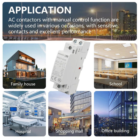 Top Shelf 25A Ac Dc Contactor 2 Pole Whispy Silent Din Rail Mount Magnetic Power Switch setup in various applications like home and school.
