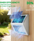 Solar Outdoor Lights For Deck And Garden Waterproof Pathway Lamps For Walkways Fences Backyard Railings Pool Steps Walls Eight Cool White LEDs With No Fuss Easy Install And Durable ABS And Stainless Steel Build mounted on wood
