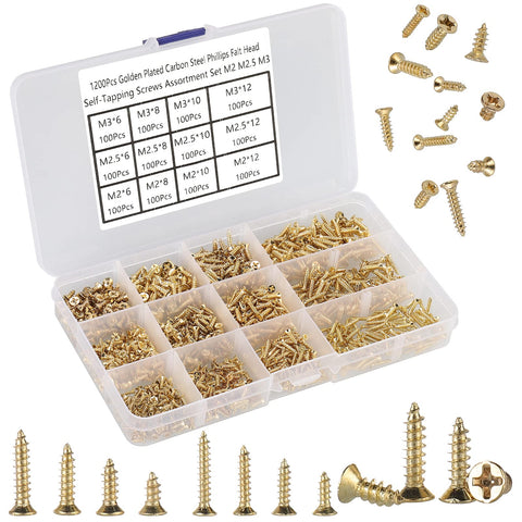 1200 Pcs Tiny Phillips Flat Head Self Tapping Screws Set For Wood Plastic And Soft Metal M2 M2.5 M3 in storage box