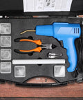 100W Portable Plastic Welding Tool for Car Bumpers and Auto Body Repair Handheld Quick Heat Up Pro Grade Overheat Protection Plug In Durable Metal and Plastic Construction for Automotive Shop in protective case with accessories.