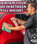 Speed Wipe Quick Detailer Spray For Cars, Instant Slick Mirror Shine Between Washes, Streak Free Formula Removes Dust Smudges And Fingerprints, High Gloss Finish In Seconds, 16 Oz, man cleaning red car panel