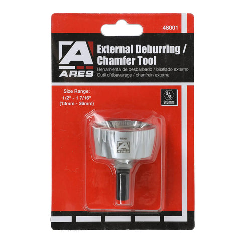 External Rotary Deburring And Chamfer Tool Pro Grade For 13 To 36 Millimeter Range With Three Eighth Inch Shank in packaging