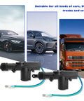 Two Piece Motorized Door Lock Actuator Kit With Tool Set 12V Two Wire Car Unlock System shown next to cars and truck images
