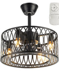 Industrial Black 18-Inch Caged Ceiling Fan with Lights Remote Control, low profile flush mount indoor fan and remote view