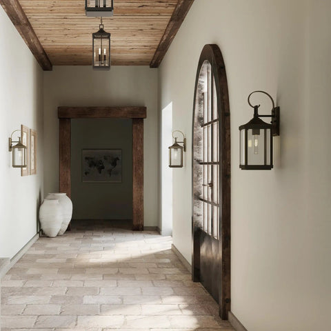 Outdoor Wall Lantern 1 Light Clear Beveled Glass Textured Black Finish Farmhouse New Traditional Style For Porch Patio Entryway Garage Small