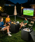 Dope 2 In 1 Outdoor Umbrella Stand Side Table With 1.5 To 1.6 Inch Hole, Heavy Duty Fillable Base, on patio with people gathered.
