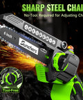 Cordless Mini Chainsaw 6 Inch With Dual Battery Power Handheld Electric Chain Saw Auto Oiler showing tool-free chain adjustment