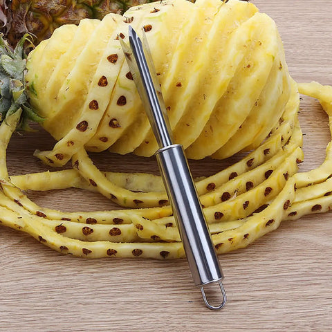 Two Pack Pineapple Eye Remover And Peeler Set Stainless Steel V Shape Pineapple Eye Cutter on sliced pineapple