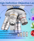 High definition objective lenses on Trinocular Compound Microscope With 40X To 5000X Magnification, Pro Grade Research Microscope With USB Camera