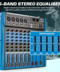 Six Channel Pro Audio Mixer With 48V Phantom Power USB Bluetooth MP3 Input Built In 16 DSP Effects Stereo Digital Interface