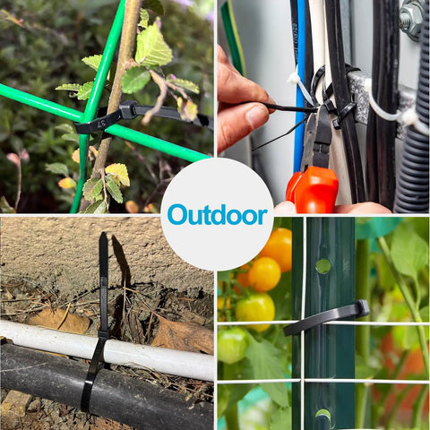 Outdoor use of Heavy Duty 150 Pack 8 Inch Black Zip Ties With 40 Lbs Tensile Strength Self Locking Nylon Cable Ties