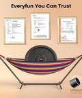 Double Hammock With Heavy Duty Steel Stand Portable Easy Assembly 600Lb Weight Capacity Adjustable Hooks Cotton Comfort