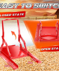 Red 9 by 9 inch manual sliding grain gate with screws, shown in open and closed positions for flow control at silos and hoppers.