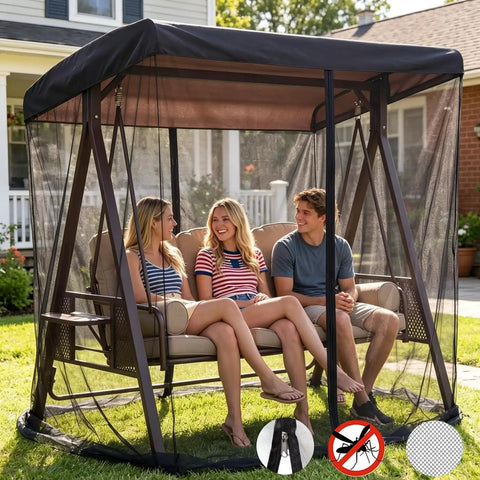 Outdoor Mosquito Netting For Swing And Patio Three-Person Large Net With Zipper And Waterproof Roof Tent UV Guard High-Density Mesh
