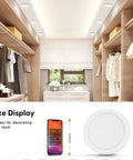 ETL Listed 7 Inch Ultra Slim Round LED Flush Mount Ceiling Light in modern closet, 5000K Daylight, size comparison with smartphone.