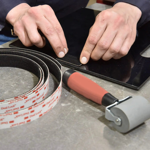 Applying Heavy Duty Dual Lock Reclosable Fasteners 1 Inch By 10 Feet Black Mated Strip for indoor outdoor use on metal surface