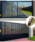 Heavy Duty V Groove Caster 2 Pack Sliding Gate Wheels on a modern gate with a roller pulley, designed for smooth sliding.