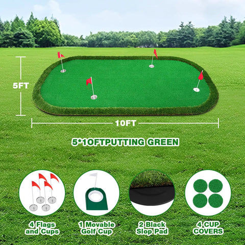 Heavy Duty 5x10ft Golf Putting Green Training Mat with Realistic Turf, Arc Shaped Indoor Outdoor Putting Green, Anti Slip