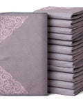 YUA microfiber cleaning cloths, 12-pack, gray with pink corner floral pattern