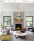 Living room with Gold Modern LED Chandelier Pendant Light With Dimmable Four Light Kit 3000K 4000K 5000K 3CCT 27.76 Inch