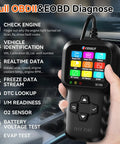 Hand holding OBD2 Scanner Car Code Reader For Diagnostics And Troubleshooting, Clear Check Engine Light, shows screen menu.