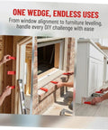 Heavy Duty Red Leveling Wedges 20 Pack Polymer Shims For Window And Furniture Installations positioned under windows and cabinets